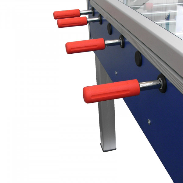 Close-up of the red handles on the Roberto Sport College Pro Cover Football Table.