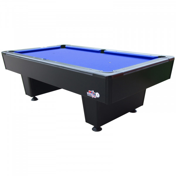 Front-left view of the Roberto Sport First 6ft Pool Table with blue cloth.
