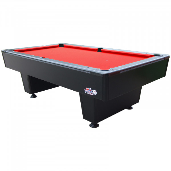 Front-left view of the Roberto Sport First 8ft Pool Table with red cloth.