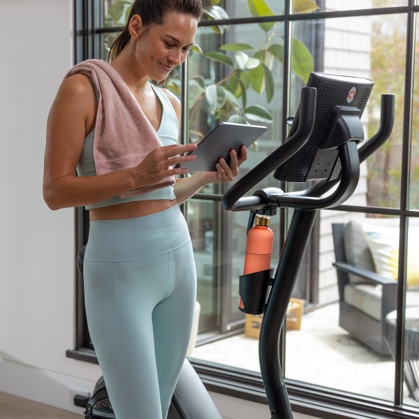 Schwinn 590U Upright Bike features Bluetooth® connectivity, allowing for easy device pairing and heart rate monitoring