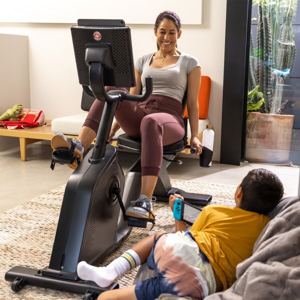 The Schwinn 590R Recumbent Bike set up in a home environment