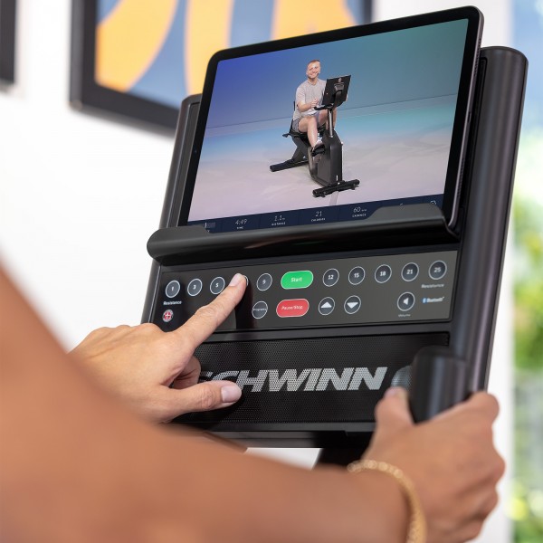 The integrated JRNY™ feature on the Schwinn 590R Recumbent Bike