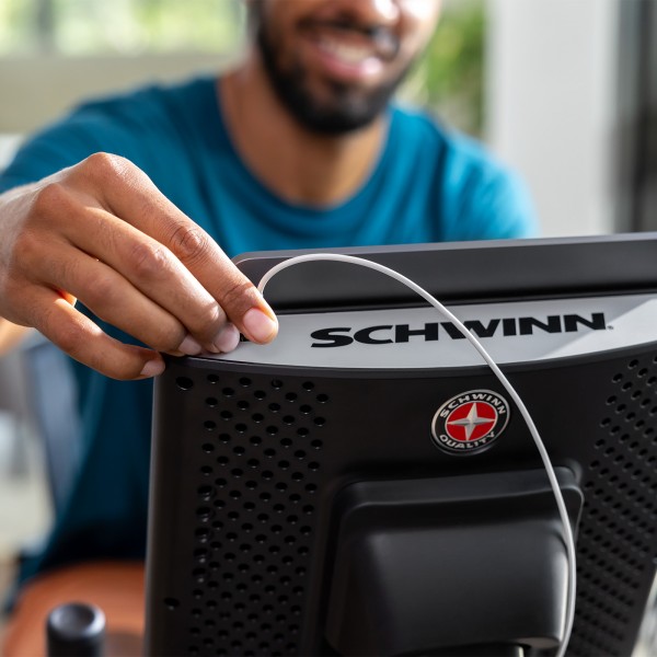 Detailed shot of the Schwinn 590R Recumbent Bike's USB charging port