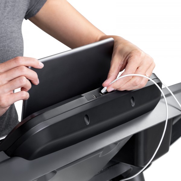 Close-up of the Schwinn 510T Treadmill's USB charging port.