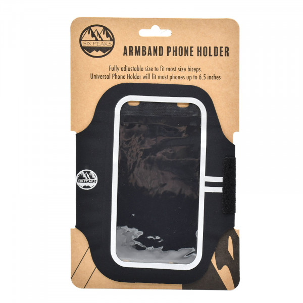 Six Peaks Armband Phone Holder in black colour in retail packaging