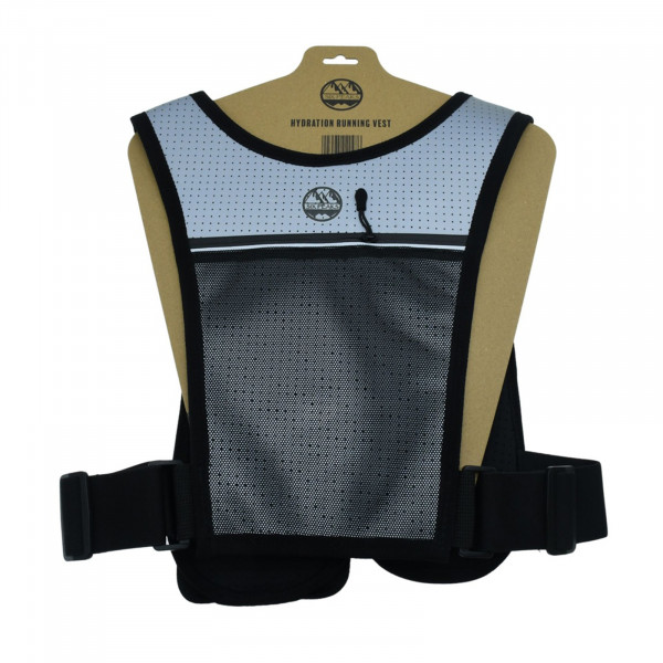 Back view of the Six Peaks Hydration Running Vest in black colour in packaging (XS/S)