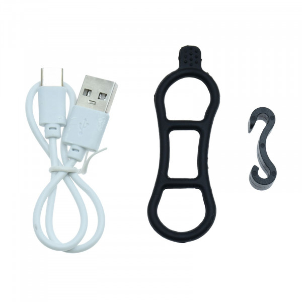 Accessories included with the Six Peaks LED Clip-On Lights in black colour