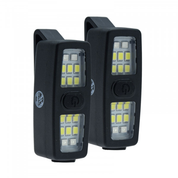 Close-up of the Six Peaks LED Clip-On Lights in black colour
