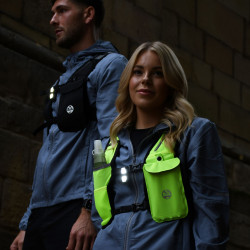 Person wearing the Six Peaks LED Clip-On Lights in black colour