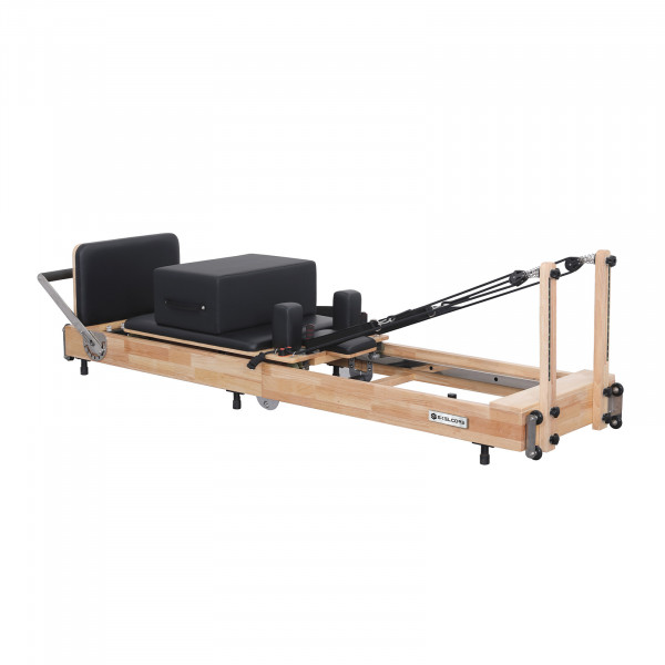 Front angled view of the Skelcore Foldable Reformer - Oak