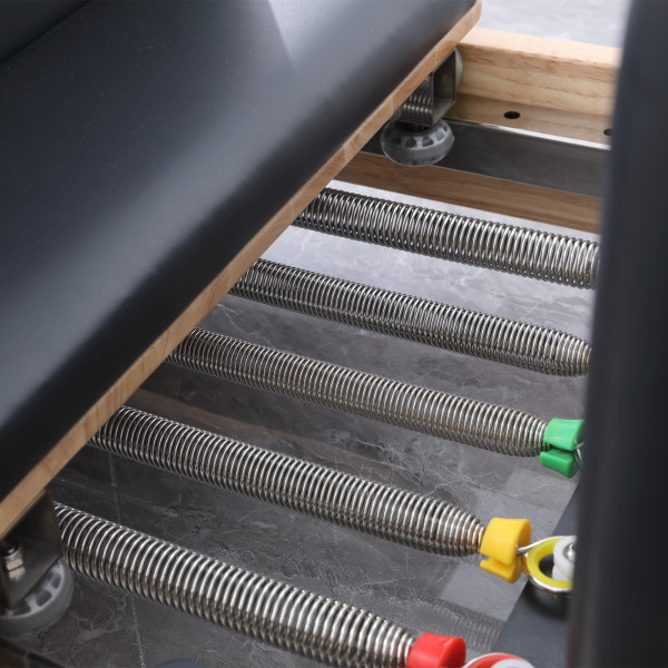 Close-up of the resistance springs on the Skelcore Foldable Reformer - Oak