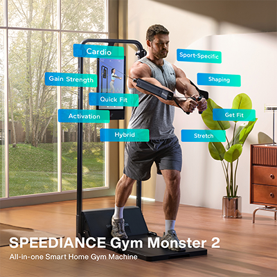 Person training on the Speediance Gym Monster 2 in a home setting
