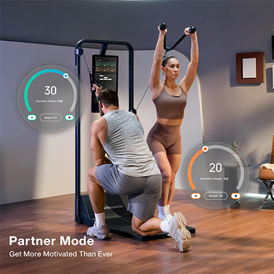 Two people training together on the Speediance Gym Monster 2