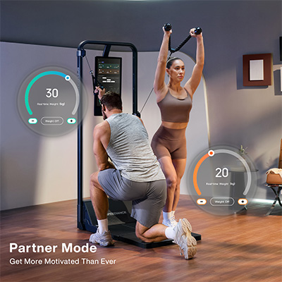 Two people training together on the Speediance Gym Monster 2S  