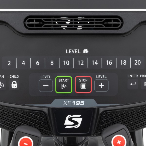 Close-up of the buttons on the Spirit XE195 Elliptical.