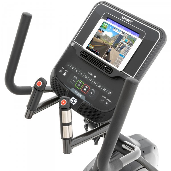 Angled view of the console on the Spirit XE195 Elliptical.