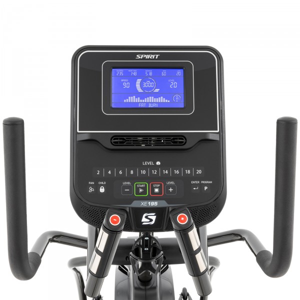 Front view of the console on the Spirit XE195 Elliptical.