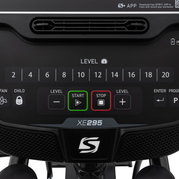 Close-up of the buttons on the Spirit XE295 Elliptical.