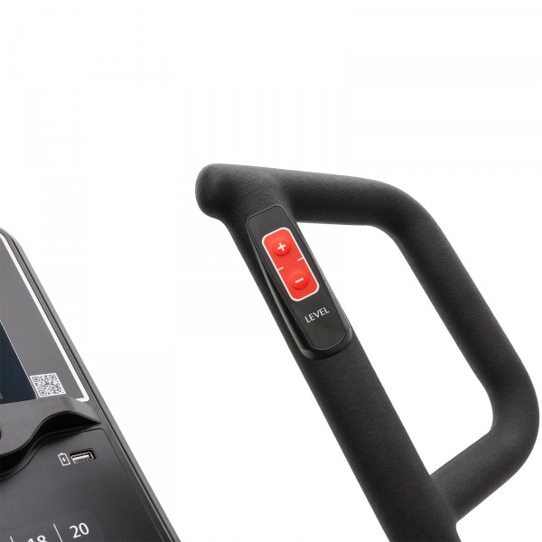 Close-up of the handlebar controls on the Spirit XE295 Elliptical.