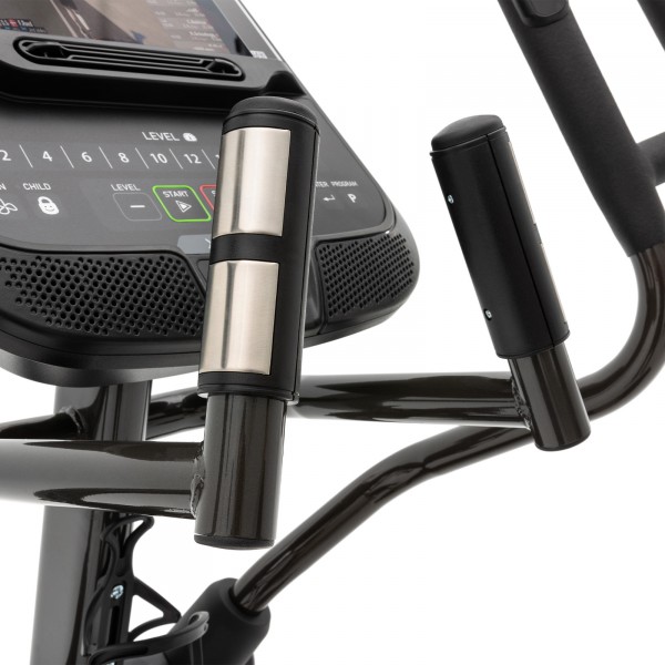 Close-up of the heart rate sensors on the Spirit XE295 Elliptical.