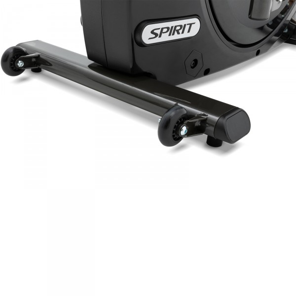 Close-up of the wheels on the Spirit XE295 Elliptical.