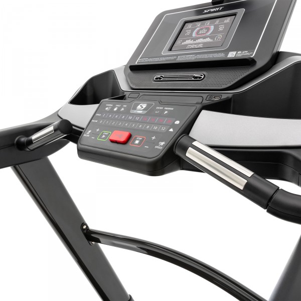 Close-up of the heart rate sensors on the SPIRIT XT485 Treadmill.