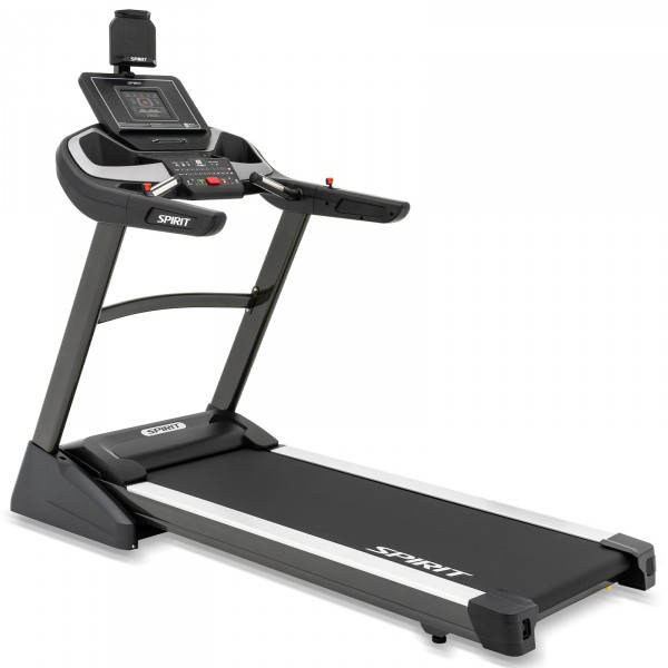 Left-angled view of the SPIRIT XT485 Treadmill.