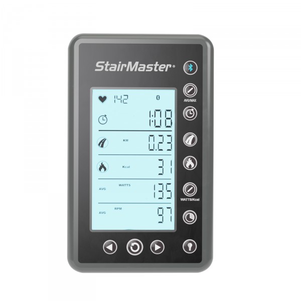 StairMaster HIIT Airbike - LCD console close-up, illuminated