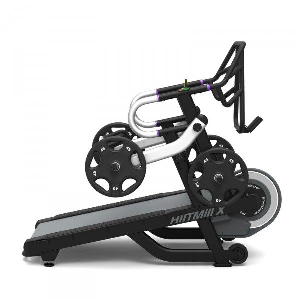 Right-angled view of the StairMaster HIITMill X with plates.