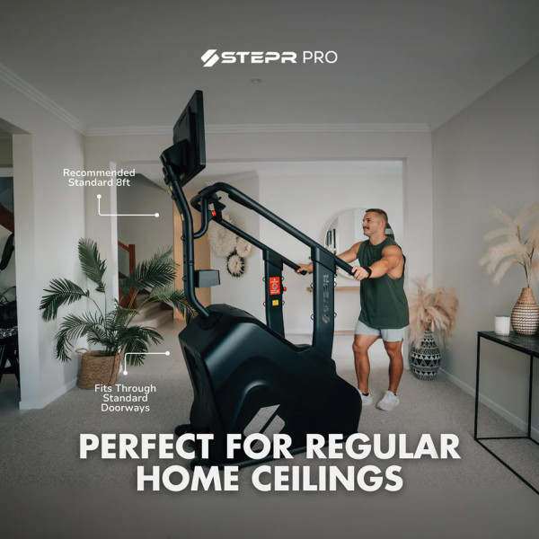 Infographic for the STEPR PRO+ Stair Climber - Built for regular home ceilings