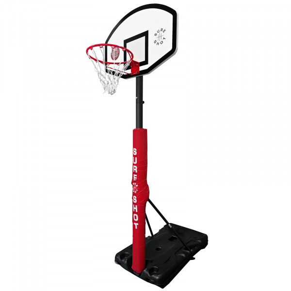 Angled view of the Sure Shot Heavy Duty Portable Basketball Unit With Fan Board