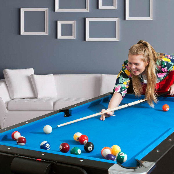 Close-up of the pool side on the Sure Shot 4-in-1 7ft Multi Games Table during a pool game.