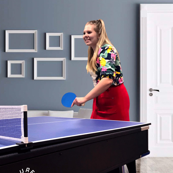 Close-up of the table tennis side of the Sure Shot 4-in-1 7ft Multi Games Table during a match.
