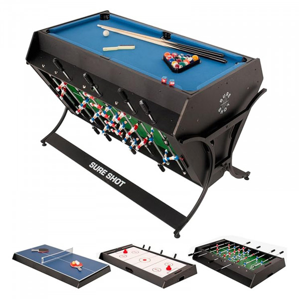 Collage of all games on the Sure Shot Rotating 4-in-1 Multi Games Table