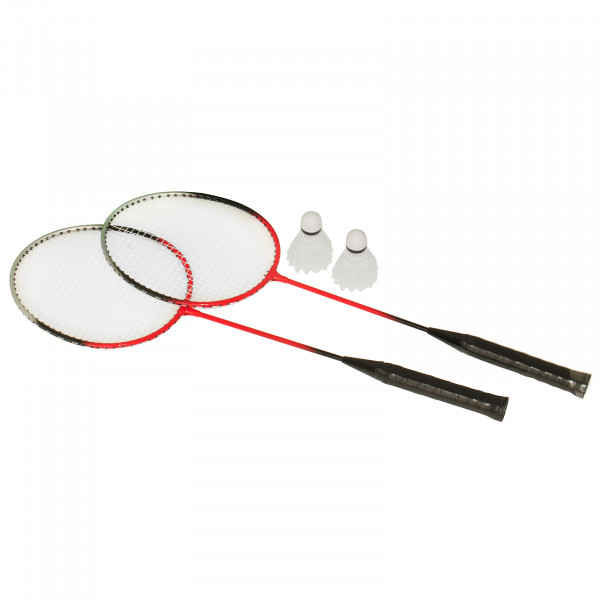 Top-angled view of the badminton rackets and shuttles from the Sure Shot Quick Fit 3-in-1 Garden Set.