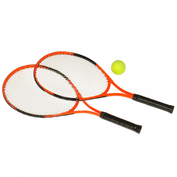 Top-angled view of the tennis rackets and ball from the Sure Shot Quick Fit 3-in-1 Garden Set.