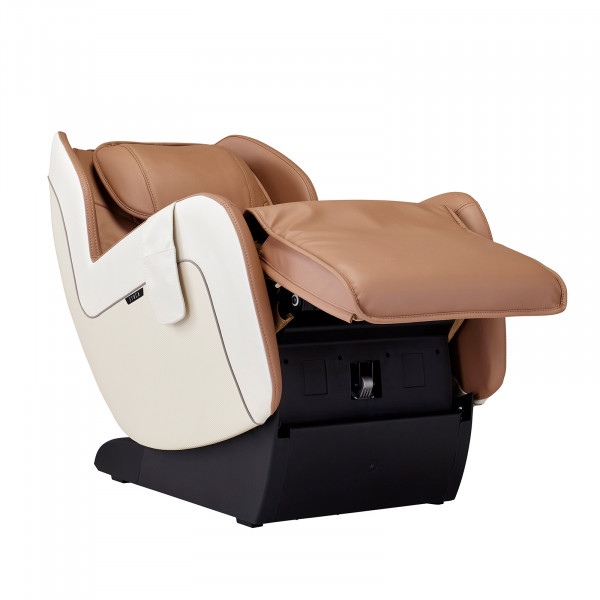 Angled recline position of the beige Synca CirC+ Massage Chair