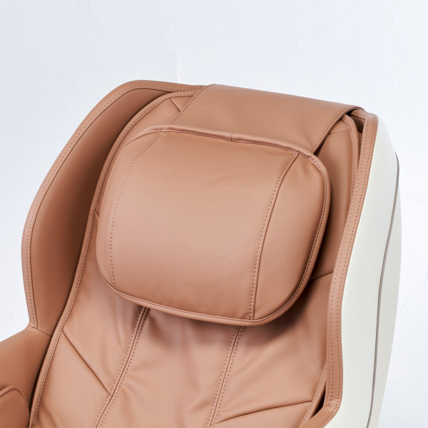 Close-up of the headrest on the beige Synca CirC+ Massage Chair