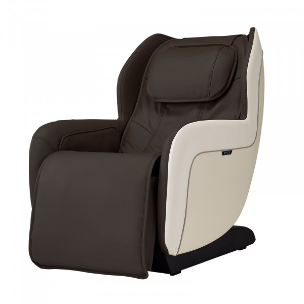 Angled front view of the espresso Synca CirC+ Massage Chair upright