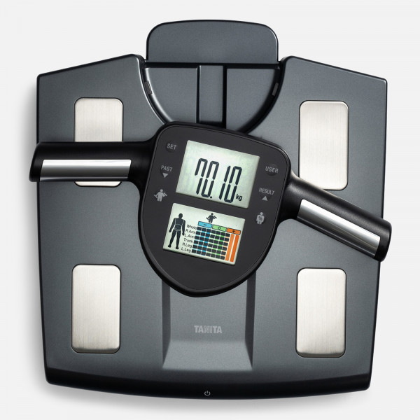 Top view of the TANITA RD-445 HR Segmental Body Composition Scale with hand electrodes