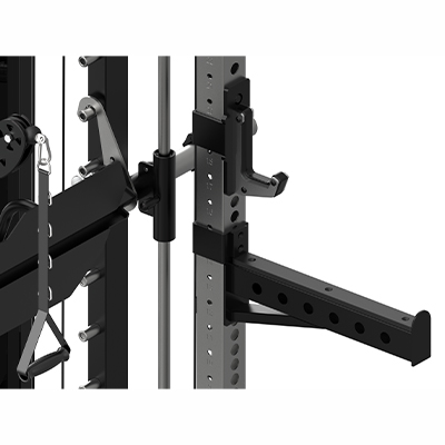 A close-up render of the uprights, J-hooks and spotter arms of the Taurus MS65 Elite
