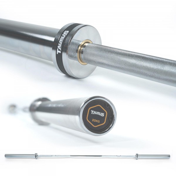 Detailed view of the Taurus 7ft Pro Olympic Barbell in chrome