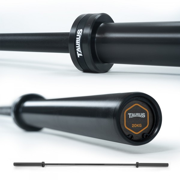 Detailed view of the Taurus 7ft Elite Olympic Barbell in cerakote black