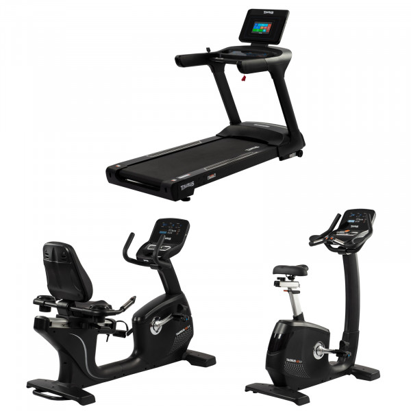 Package of Taurus Light Commercial Cardio including T9.9 treadmill, RB9.9 Recumbent Bike and UB99 Upright Bike