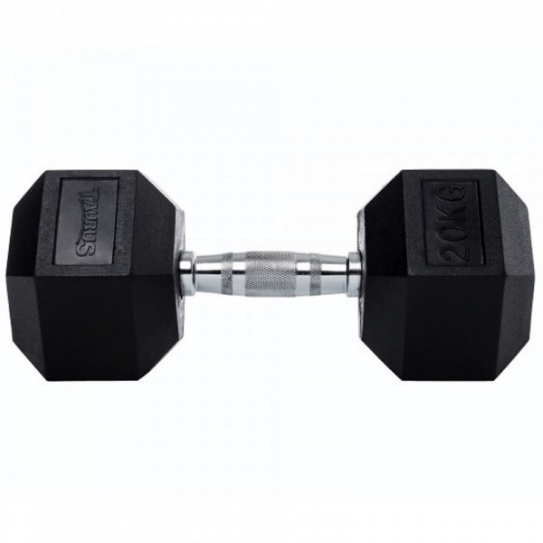 Front view of Taurus hex rubber dumbbell