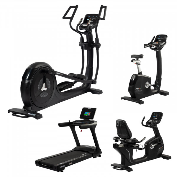 Bundle of Taurus Light Commercial X9.9 Crosstrainer, T9.9 treadmill, RB9.9 Recumbent Bike and UB99 Upright Bike