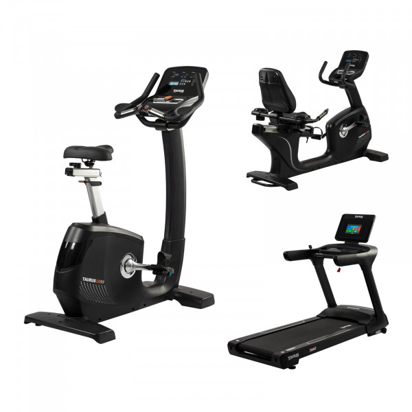Bundle of Taurus Light Commercial UB9.9 Upright Bike, T9.9 treadmill and RB9.9 Recumbent Bike
