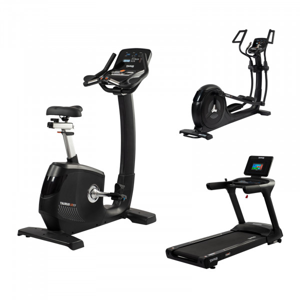 Bundle of Taurus Light Commercial UB9.9 Upright Bike, X9.9 Crosstrainer, T9.9 and treadmill
