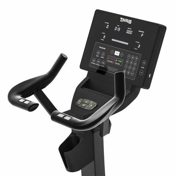 Top-angled view of the console on the Taurus Elite Upright Bike