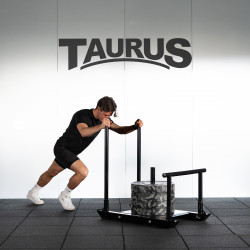 Lifestyle image of the Taurus Power Sled - the model is pushing the sled